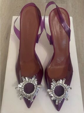 Amina Muaddi Begum Glass Slingback Heels - Lilac